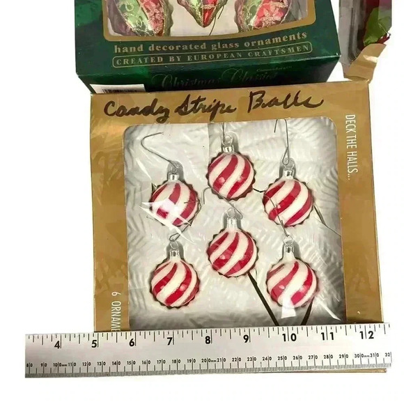 VTG 5 Boxes Christmas Ornaments Apples Foil Commodore Imported Candy Stripes - Picture 3 of 15